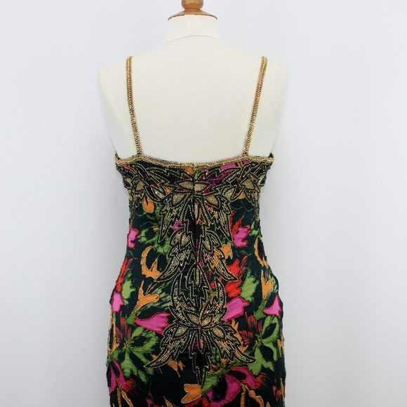 JASDEE Vintage Spaghetti Strap Dress Hand Work Bead & Sequins On Silk Style 2077 - Picture 3 of 3